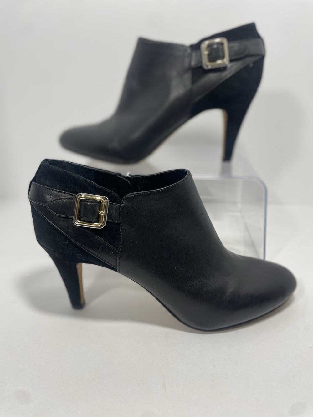 Vince Camuto Black Leather Ankle Booties Heels with Buckle and Zipper Women's 10